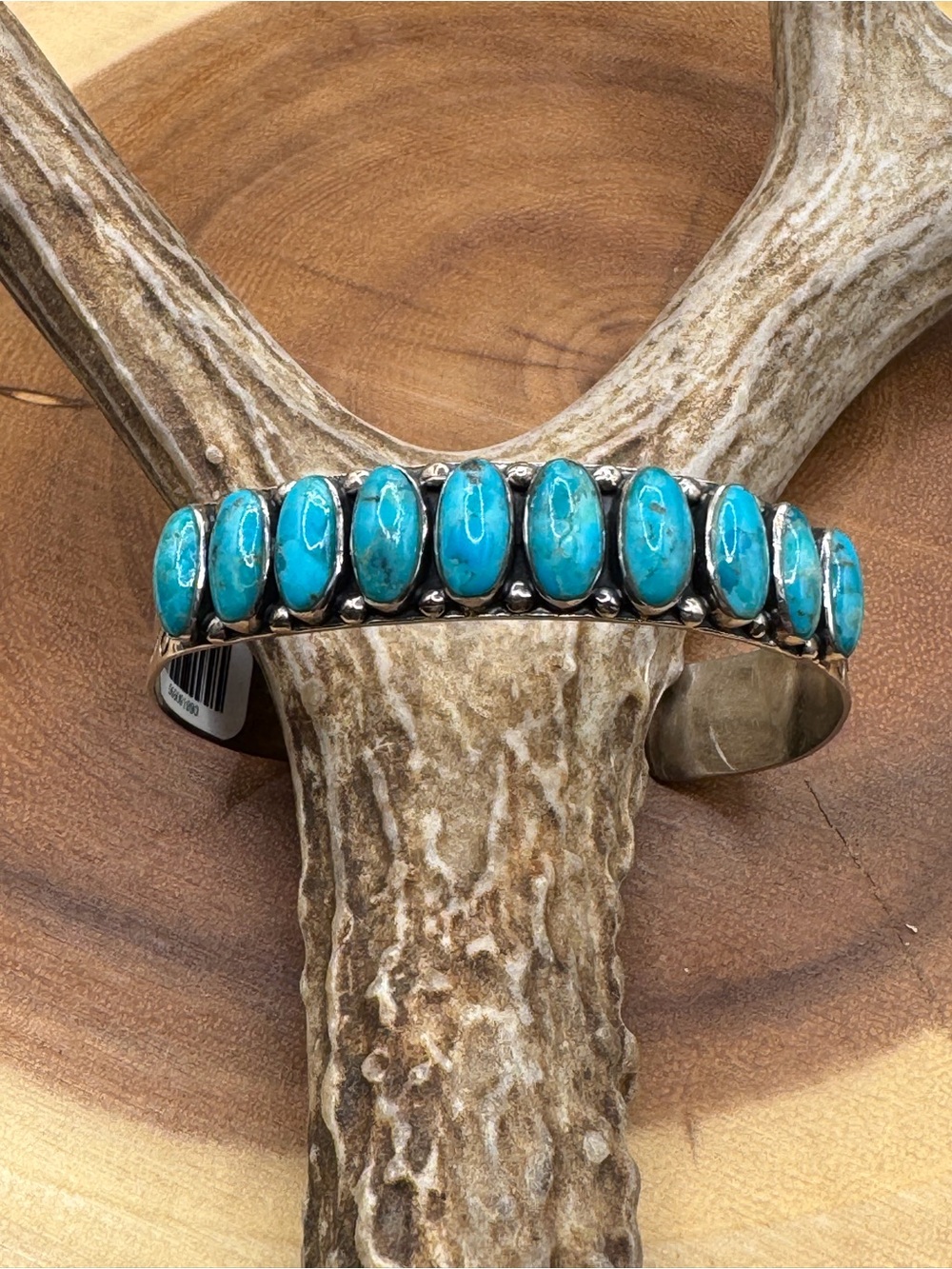 10 stone genuine Turquoise Stone Cuff Bracelet  in stamped - Sterling Silver